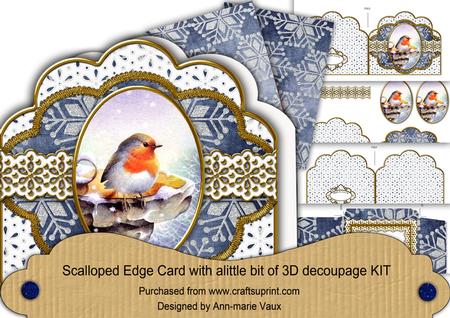Robin 1 Blue Flake Anglaise Scallop Step by Step Card Kit