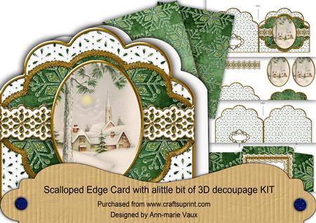 Winter Pub Green Anglaise Scallop Step by Step Card Kit