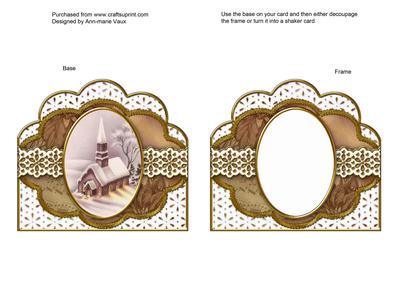 Church Lights on Plum Anglaise Scallop Card Front Frame