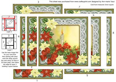 Red Poinsettia Candle 5in Spiral Edge Stacker