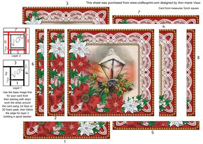 Red Poinsettia Lantern 5in Spiral Edge Stacker
