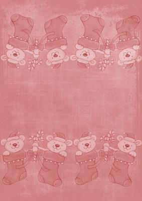 Christmas Stocking Bears Pink A4 Backing Paper