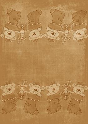 Christmas Stocking Bears Vintage Tea A4 Backing Paper