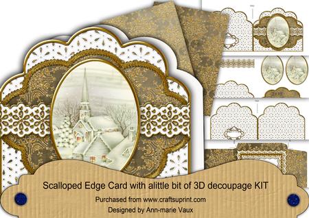 Cream Church Glitter Anglaise Scallop Step by Step Card Kit