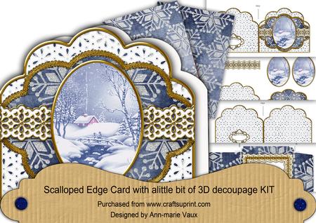 Blue Winter Walk Anglaise Scallop Step by Step Card Kit