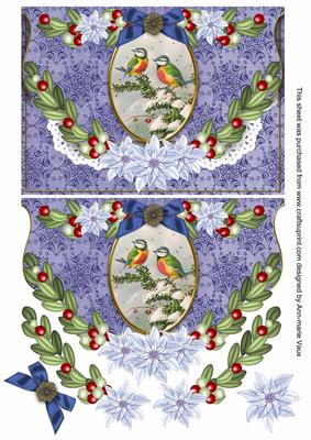 Christmas Blue Tits Fancy Flap Decoupage Step by Step Sheet