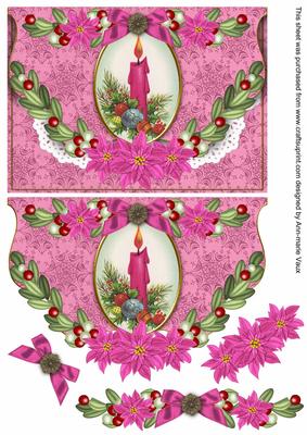 Christmas Pink Candle Flap Decoupage Step by Step Sheet
