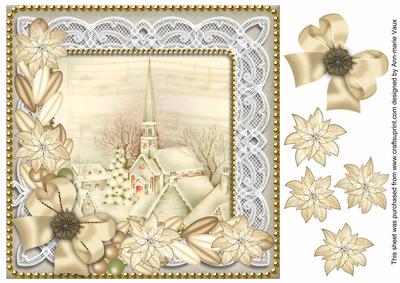 Christmas Cream Church 8in Decoupage Step by Step Sheet