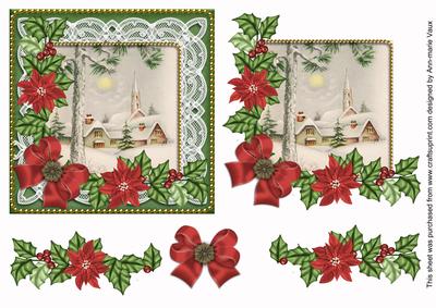 Winter Pub Red Poinsettia Decoupage Step by Step Sheet