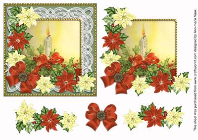 Christmas Candle Red Poinsettia Decoupage Step by Step Sheet
