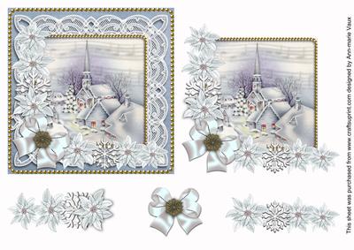Blue Village Ice Poinsettia Decoupage Step by Step Sheet