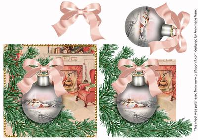Pink Village Fireplace Bauble Decoupage Step by Step Sheet
