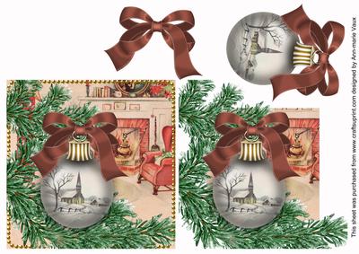 Church Lights Fireplace Bauble Decoupage Step by Step Sheet