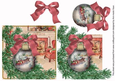 Sleighride Fireplace Bauble Decoupage Step by Step Sheet
