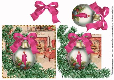 Pink Candle Fireplace Bauble Decoupage Step by Step Sheet