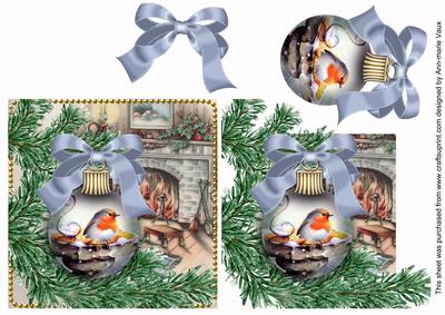 Robin Blue Fireplace Bauble Decoupage Step by Step Sheet