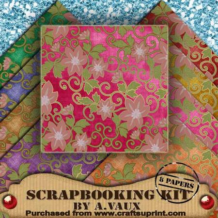 All Over Floral Vine Vintage Tea 8 Scrapbooking Papers Kit