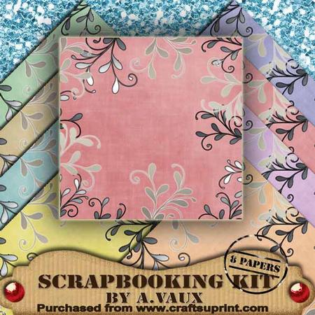 Silver Swirl Edges Pastels 8 Scrapbooking Papers Kit
