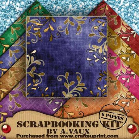 Gold Swirl Edges Vintage Tea 8 Scrapbooking Papers Kit