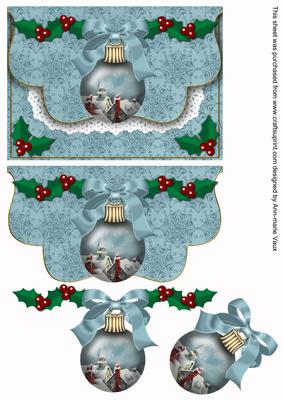Christmas Rooftops Bauble Flap Decoupage Step by Step Sheet