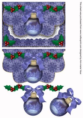 Blue Christmas Tree Bauble Flap Decoupage Step by Step Sheet