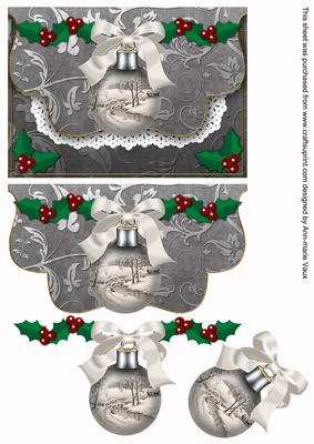 Silver Snow Bridge2 Bauble Flap Decoupage Step by Step Sheet