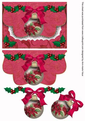 Poinsettia Duo Bauble Flap Decoupage Step by Step Sheet