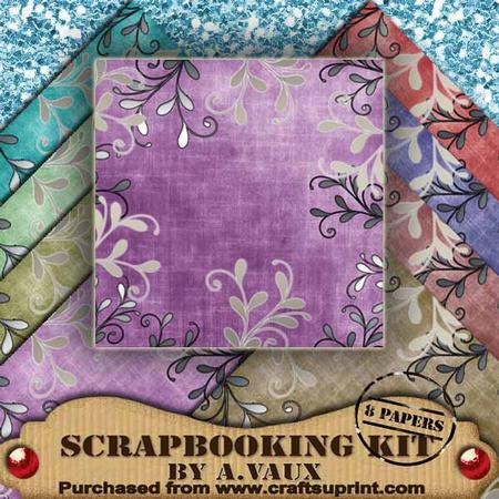 Silver Swirl Edges Mid Tea 8 Scrapbooking Papers Kit