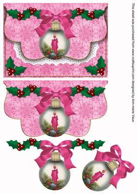 Pink Candle Flap Bauble Decoupage Step by Step Sheet