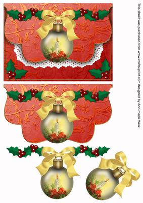 Red Candle 2 Bauble Flap Decoupage Step by Step Sheet