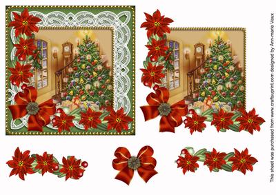 Christmas Tree 1 Poinsettias Step by Step Decoupage Sheet