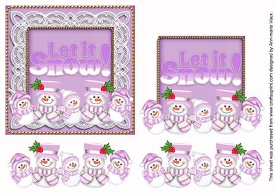 Christmas Lilac Snowmen Step by Step Decoupage Sheet