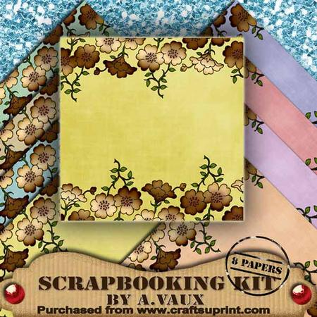 Gold Floral Edge Pastel 8 Scrapbooking Papers Kit