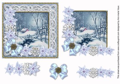 Blue Winter Walk Poinsettia Step by Step Decoupage Sheet