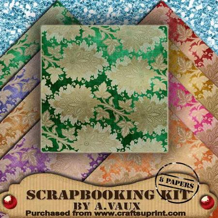 Floral Gold Regal Vintage Tea 8 Scrapbooking Papers Kit