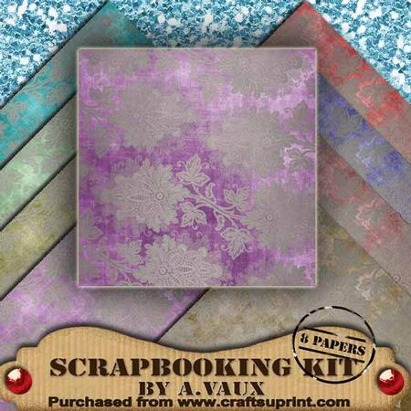 Floral Silver Regal Mid Tea 8 Scrapbooking Papers Kit