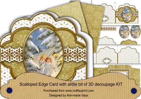 Lantern Children Gold Scallop Step by Step 3D Card Kit