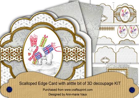 Present Polar Bear Silver Scallop Step by Step 3D Card Kit