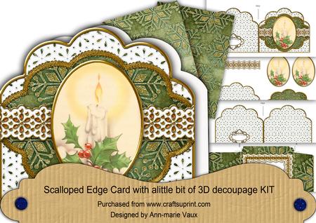 Single Candle Green Silver Scallop Step by Step 3D Card Kit