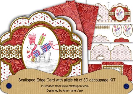 Present Polar Bear Red Scallop Step by Step 3D Card Kit