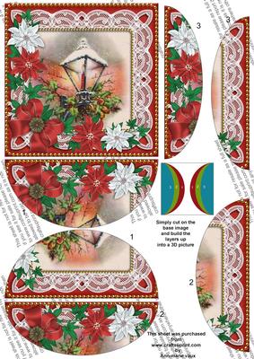Christmas Lantern Poinsetta 5in Side by Side Round Stacker