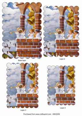 Christmas Angels Bell Ringing Scallop Pyramid Toppers