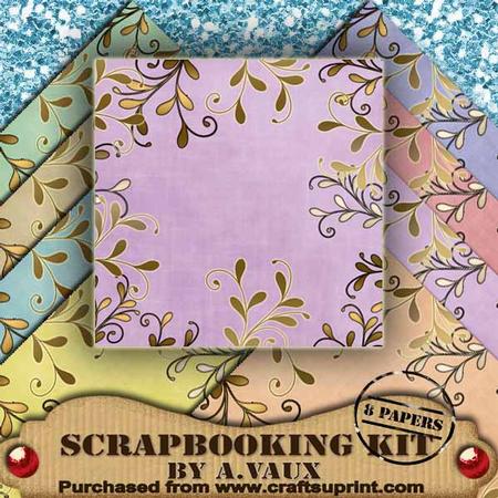 Gold Swirl Edge Pastel 8 Scrapbooking Papers Kit