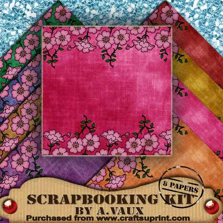 Pink Floral Edger Vintage Tea 8 Scrapbooking Papers Kit
