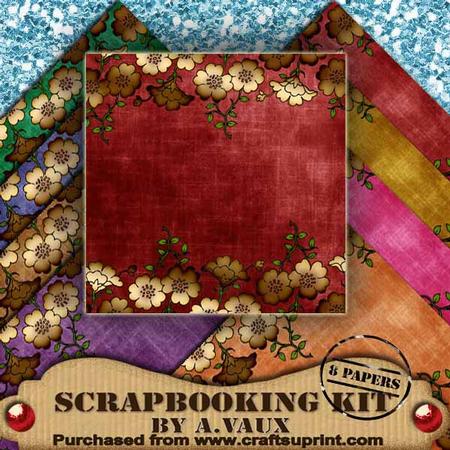 Gold Floral Edge Vintage Tea 8 Scrapbooking Papers Kit