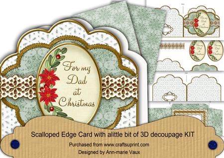 For My Dad Christmas Green Scallop Step by Step 3D Card Kit