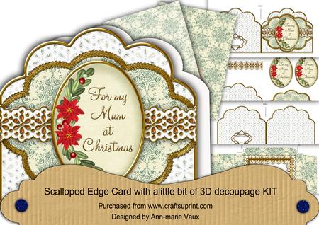 For My Mum Christmas Green Scallop Step by Step 3D Card Kit