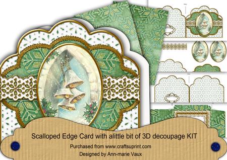 Snow Bells Green Scallop Step by Step 3D Card Kit