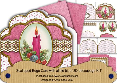 Pink Candle Anglaise Scallop Step by Step 3D Card Kit