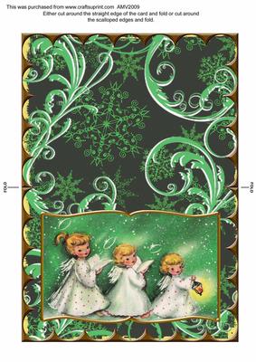 Christmas 3 Little Angels Scallop Edge Book Card
